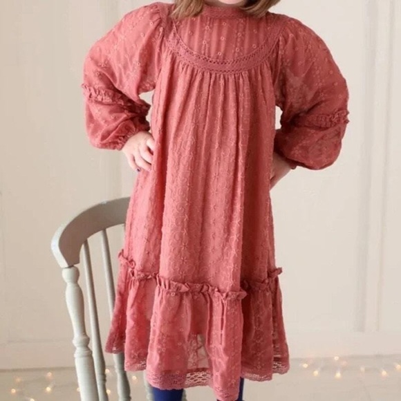 Zara Girls Dusty Pink Eyelet Embroidered Cottagecore Dress - Picture 2 of 14